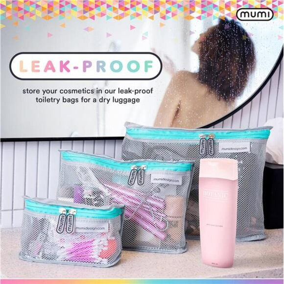 Mumi Clear Travel Toiletry Bag Set Waterproof Makeup Organizer TSA Approved - Picture 3 of 7